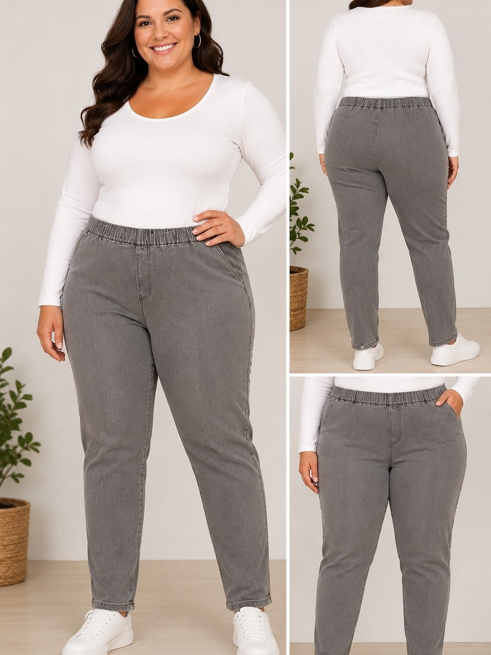 Diane Gilman Plus Size 2X Heather Gray Elastic Waist Jeans